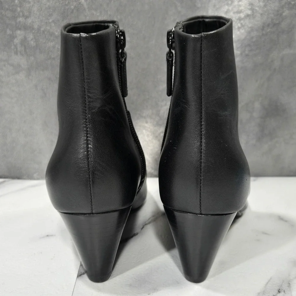 Cole Haan Eneida Ankle Boots Womens 5.5B Black Leather Wedge Pointed Toe Zip